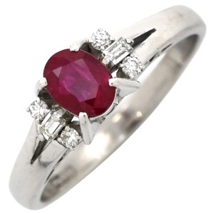 リング 指輪 ルビー ダイヤ リング Pt900 レッド 赤 プラチナム オーバル  中古