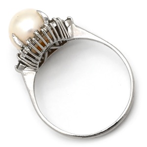 リング 指輪 Pt900 ホワイト プラチナム 1P 1粒 パール 真珠 あこや アコヤ ダイヤ  中古