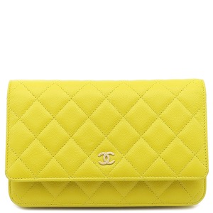 シャネル チェーンウォレット マトラッセ イエロー 黄色 チェーンショルダー AP0250 中古