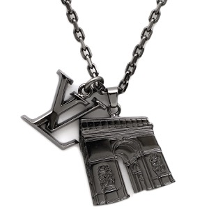 ルイヴィトン ネックレス コリエ アーク LVイニシャル シティー メタル シルバー ペンダント アクセサリー 凱旋門  M68262 中古