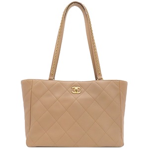 シャネル トートバッグ マトラッセ ショッピングバッグ レザー ベージュ ショルダー 肩掛け AS3508 中古