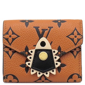 ルイヴィトン 三つ折り財布 ポルトフォイユ ゾエ モノグラムアンプラント ブラウン 茶 コンパクトウォレット LVクラフティ  M69511 中古