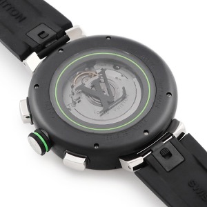 ルイヴィトン タンブール クロノグラフ ダミエ・グラフィット レース QA130Z ブラックPVD グリーン 自動巻き