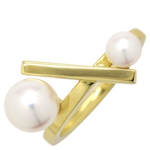 TASAKI リング 指輪 バランス クロス K18YG ゴールド 真珠 2P 2粒  中古