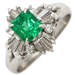 リング 指輪 エメラルド ダイヤ リング Pt900 シルバー グリーン 緑  中古