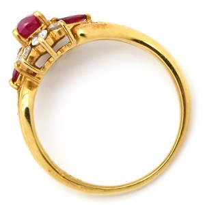 リング 指輪 ルビー ダイヤ リング K18YG ゴールド Au750 18K 18金 レッド 赤  中古