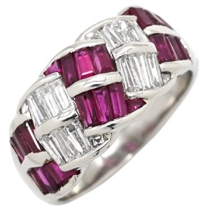 リング 指輪 ルビー ダイヤリング Pt900 シルバー レッド 赤  中古