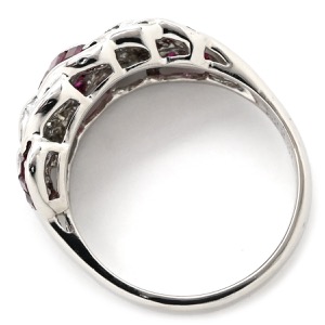 リング 指輪 ルビー ダイヤリング Pt900 シルバー レッド 赤  中古