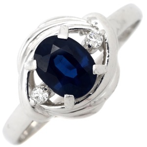 リング 指輪 ブルーサファイア ダイヤリング Pt900 シルバー 青  中古