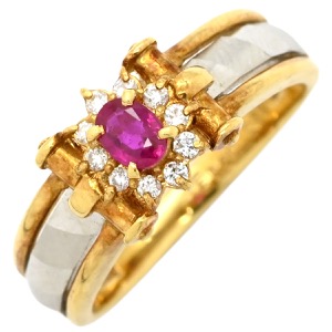 リング 指輪 ルビー ダイヤリング K18YG ゴールド Pt900 イエローゴールド プラチナ コンビ レッド 赤  中古