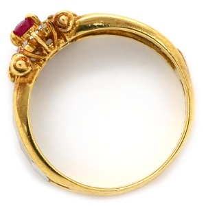 リング 指輪 ルビー ダイヤリング K18YG ゴールド Pt900 イエローゴールド プラチナ コンビ レッド 赤  中古