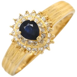 リング 指輪 ブルーサファイア ダイヤリング K18YG ゴールド 18K 750 YG  中古
