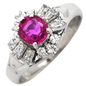 リング 指輪 ルビー ダイヤリング Pt850 シルバー レッド 赤  中古