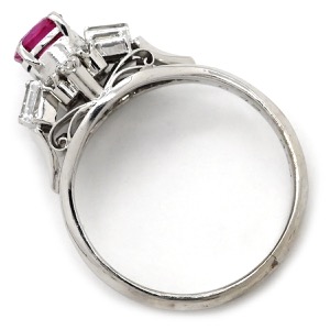 リング 指輪 ルビー ダイヤリング Pt850 シルバー レッド 赤  中古