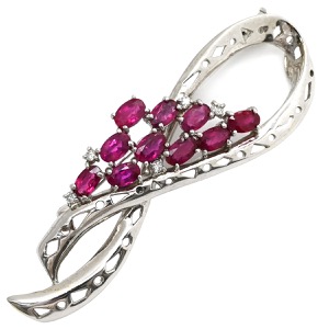 ブローチ ルビー ダイヤ K18WG シルバー 赤 レッド  中古