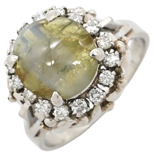 リング 指輪 キャッツアイ ダイヤリング Pt900 シルバー 猫目石  中古