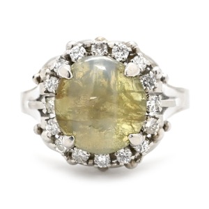 リング 指輪 キャッツアイ ダイヤリング Pt900 シルバー 猫目石  中古