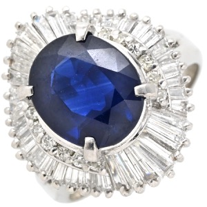 リング 指輪 サファイア ダイヤリング Pt900 シルバー 青  中古