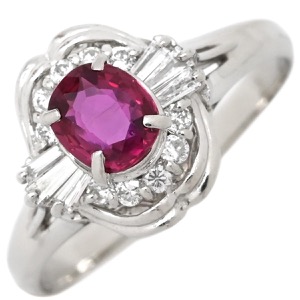 リング 指輪 ルビー ダイヤリング Pt900 シルバー レッド 赤  中古