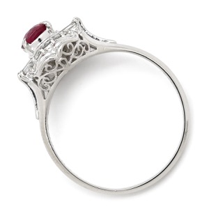 リング 指輪 ルビー ダイヤリング Pt900 シルバー レッド 赤  中古