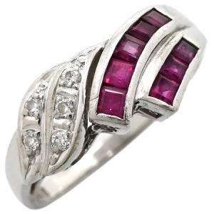 リング 指輪 ルビー ダイヤリング Pt900 シルバー レッド 赤  中古