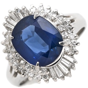 リング 指輪 ブルーサファイア ダイヤリング Pt900 シルバー 青  中古