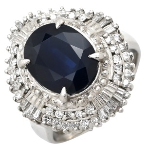リング 指輪 ブルーサファイア ダイヤ リング Pt900 ブルー 青 パヴェダイヤ オーバル プラチナム  中古