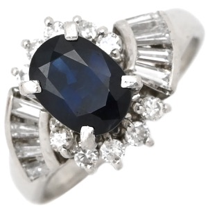 リング 指輪 ブルーサファイア ダイヤリング Pt900 シルバー 青 イニシャル入り  中古