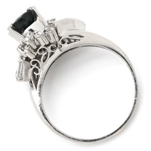 リング 指輪 ブルーサファイア ダイヤリング Pt900 シルバー 青 イニシャル入り  中古