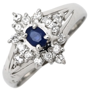 リング 指輪 ブルーサファイア ダイヤリング Pt900 シルバー 青  中古