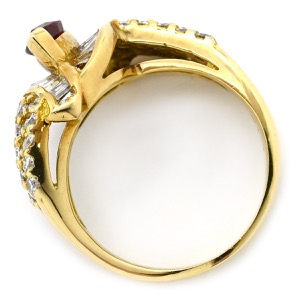 リング 指輪 ルビー ダイヤ リング K18YG ゴールド Au750 18K 18金 レッド 赤  中古