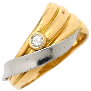 リング 指輪 ダイヤリング K18YG ゴールド コンビリング 1Pダイヤ  中古