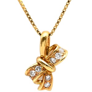 ネックレス リボンモチーフ ダイヤペンダント K18YG ゴールド 750 18K  中古