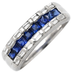 リング 指輪 ブルーサファイア ダイヤ リング Pt900 シルバー 青 プラチナ  中古