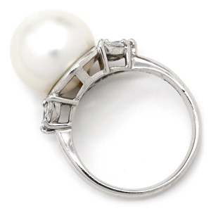 リング 指輪 白蝶パール ダイヤリング Pt900 シルバー 1粒 1P  中古