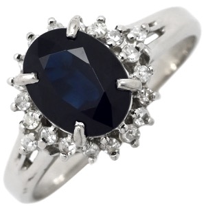 リング 指輪 ブルーサファイア ダイヤリング Pt900 シルバー 青  中古