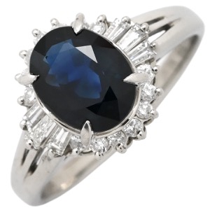 リング 指輪 ブルーサファイア ダイヤリング Pt850 シルバー 青  中古