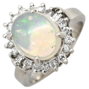 リング 指輪 オパール ダイヤリング Pt900 シルバー 中古