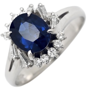リング 指輪 ブルーサファイア ダイヤリング Pt900 シルバー 青  中古