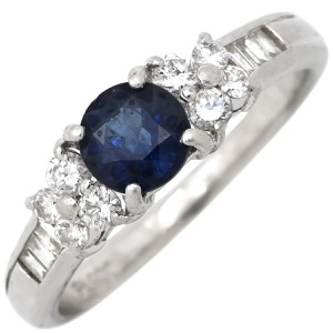 リング 指輪 ブルーサファイア ダイヤリング Pt900 シルバー 青  中古