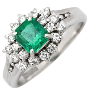 リング 指輪 エメラルド ダイヤモンド リング Pt900 シルバー グリーン 緑   中古