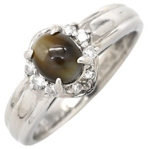 リング 指輪 キャッツアイ ダイヤリング Pt850 シルバー 猫目石  中古