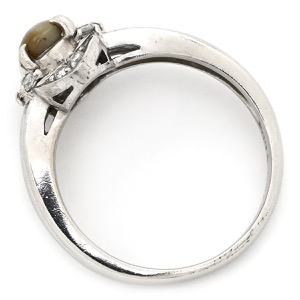 リング 指輪 キャッツアイ ダイヤリング Pt850 シルバー 猫目石  中古