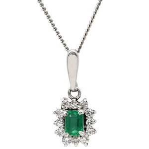 ネックレス エメラルド ダイヤ Pt900 シルバー プラチナ グリーン 緑 Pt850 スクエア ペンダント  中古