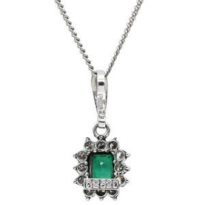 ネックレス エメラルド ダイヤ Pt900 シルバー プラチナ グリーン 緑 Pt850 スクエア ペンダント  中古