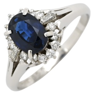 リング 指輪 ブルーサファイア ダイヤリング Pt900 シルバー 青 中古