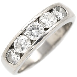 リング 指輪 ダイヤリング Pt900 シルバー 5P 5粒 一文字  中古