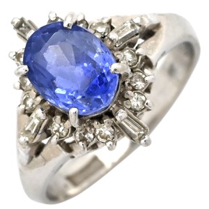 リング 指輪 ブルーサファイア ダイヤリング Pt900 シルバー 青 Pm900  中古