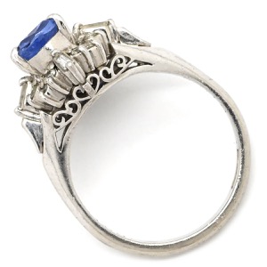 リング 指輪 ブルーサファイア ダイヤリング Pt900 シルバー 青 Pm900  中古