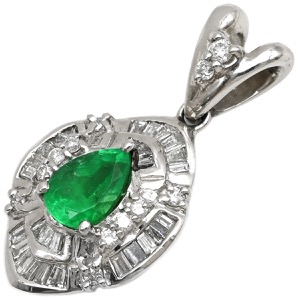 ペンダントトップ エメラルド Pt900 シルバー 緑 グリーン ダイヤ ネックレストップ  中古